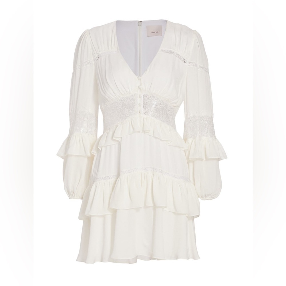 CINQ A SEPT Sanya Ruffled Silk & Lace ivory Dress 2 NWOT - Picture 6 of 12